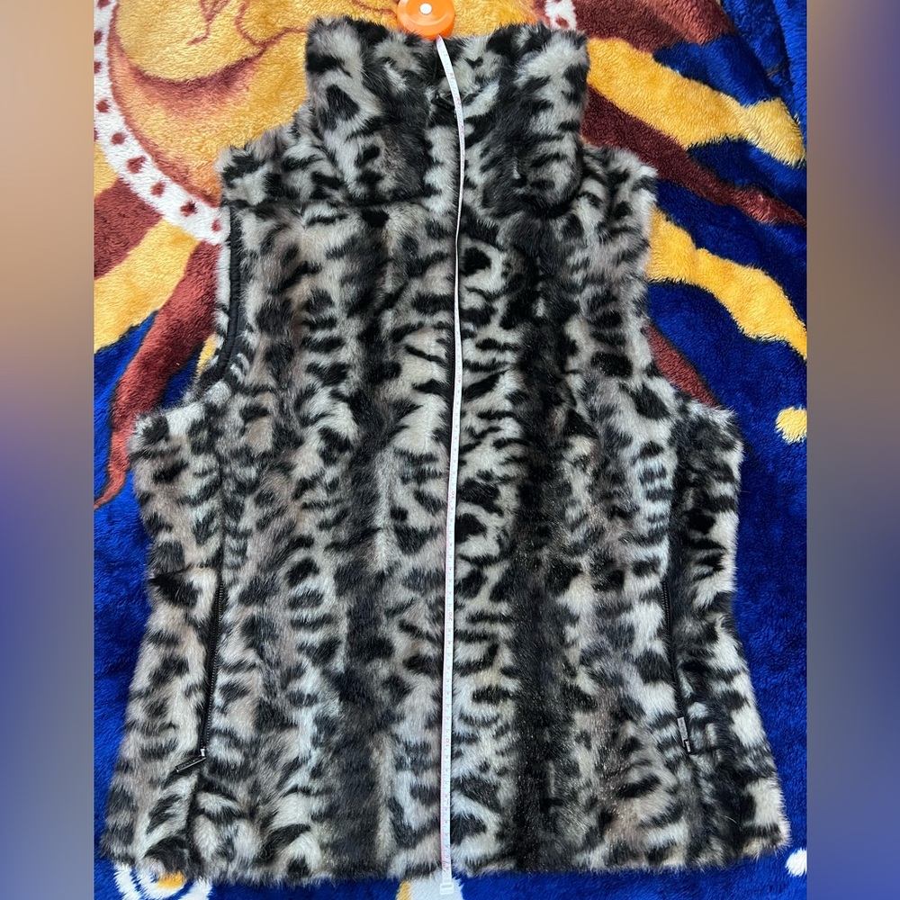 Calvin Klein Black and White Faux Fur Vest